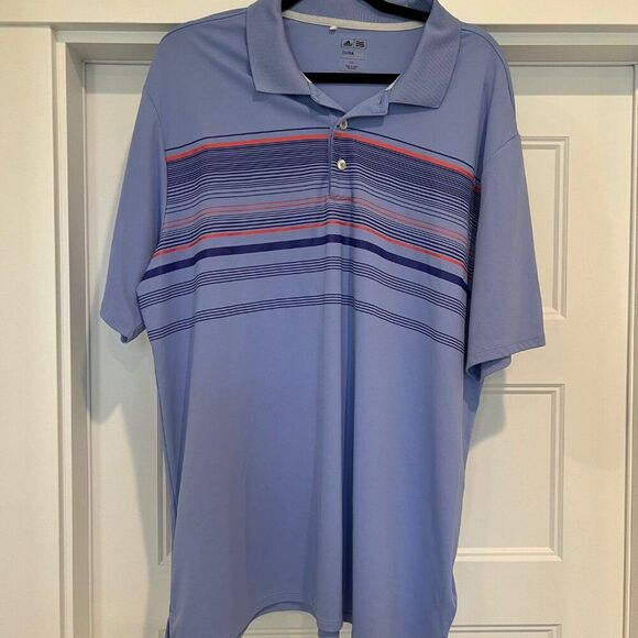 Adidas Men Clima Cool Blue & Orange Stripe Golf Short Sleeve Polo Shirt 2XL - Picture 2 of 6